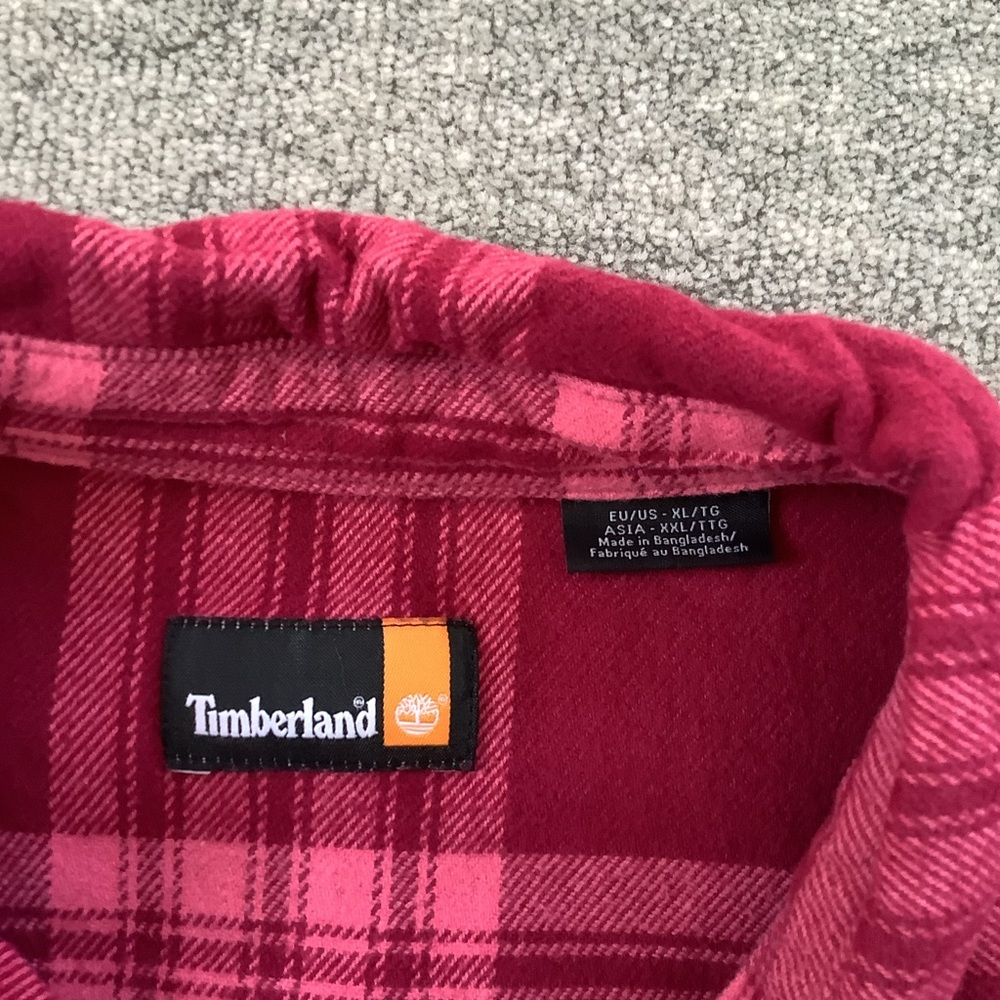Timberland Red and Pink Plaid Buttondown Flannel Shirt Sz. XL - Picture 6 of 8